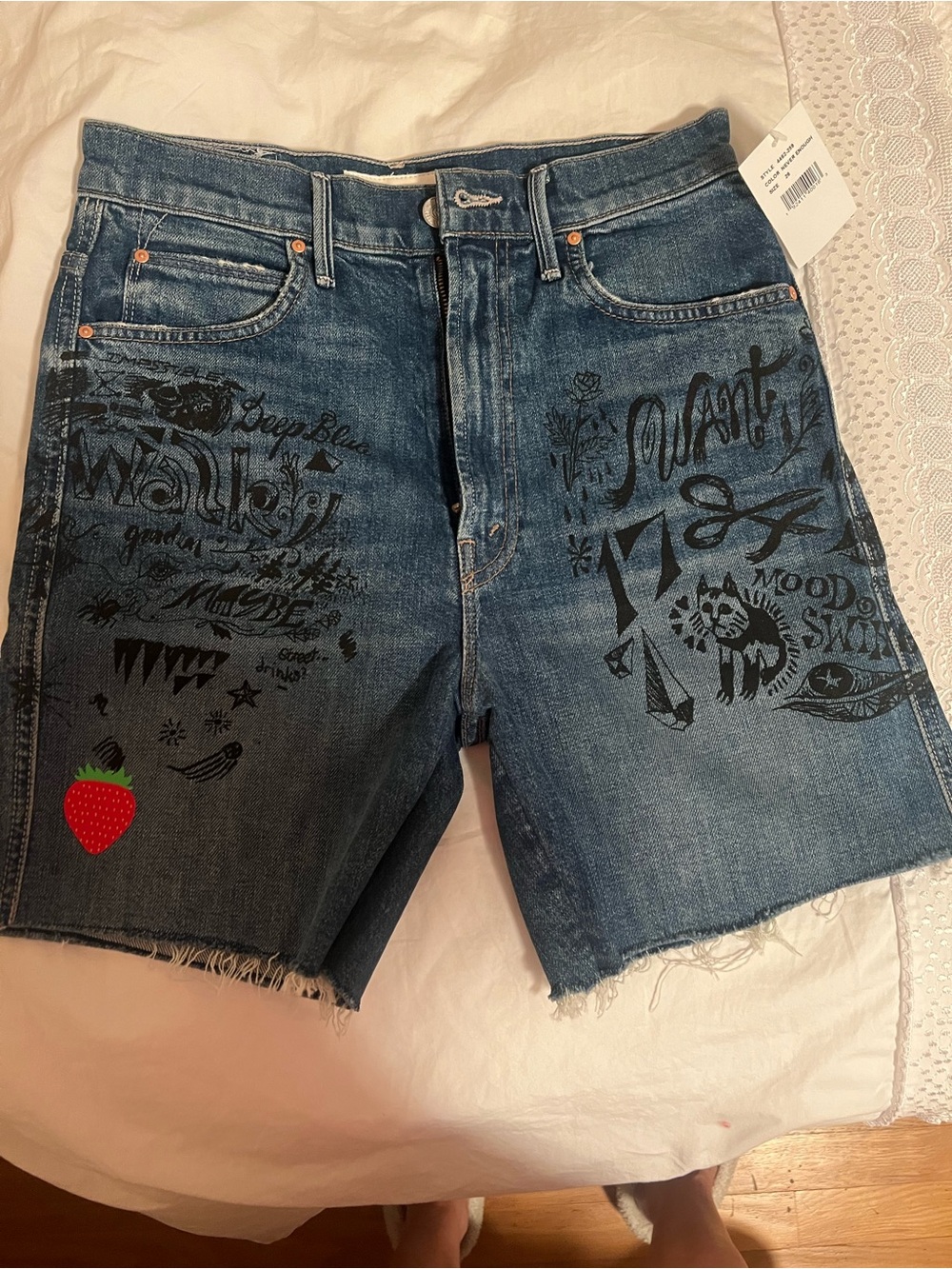 MOTHER Blue Denim High-Waist Cutoff Shorts